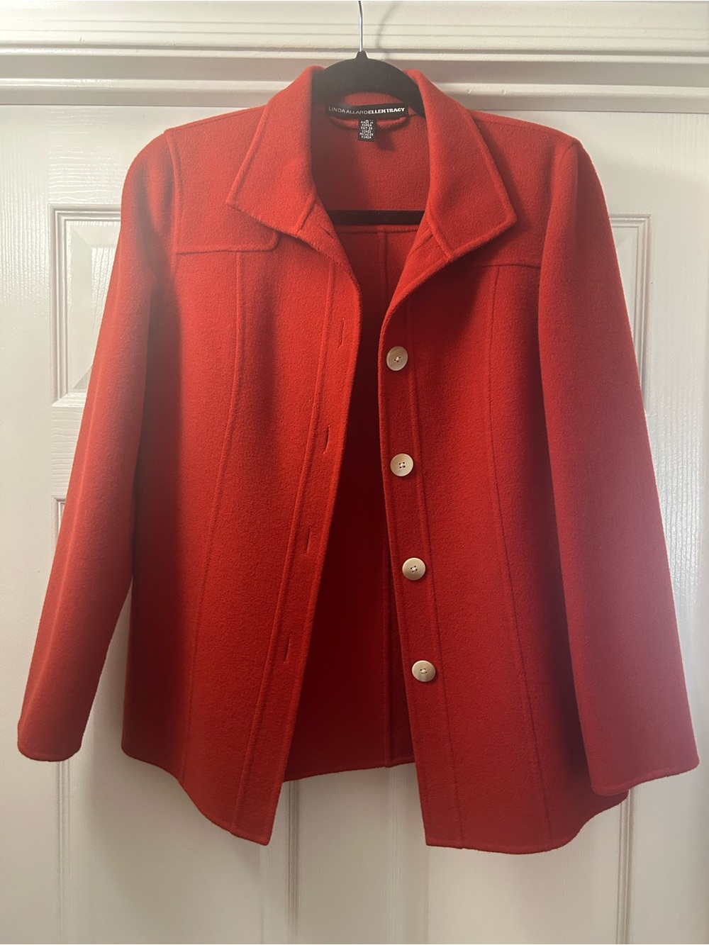 Linda Allard Ellen Tracy Red Wool Pea Coat